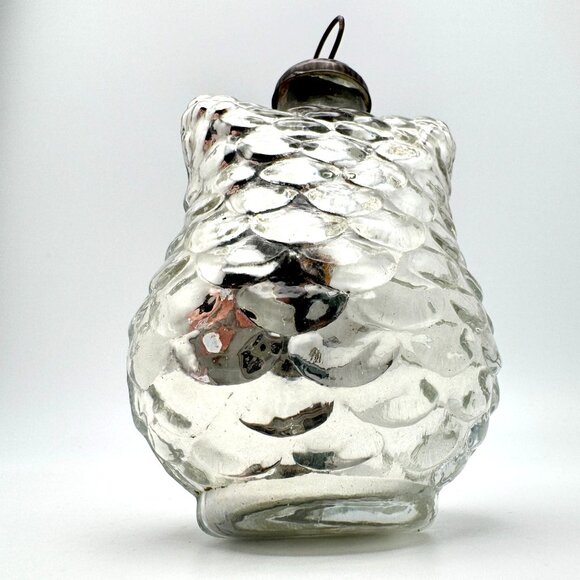 Owl Mercury Glass Ornament Kugel Style Silver Christmas 4" - Picture 7 of 8